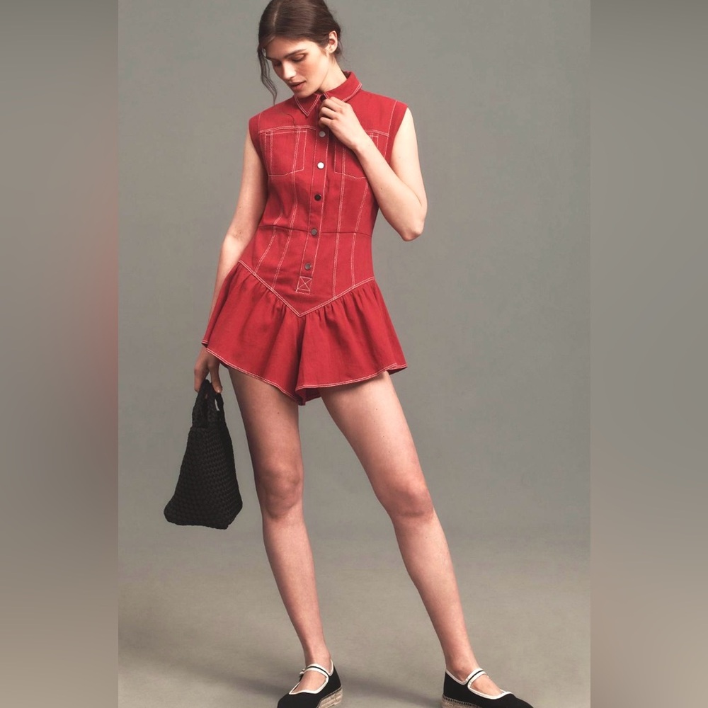 SAYLOR Kiera Denim Romper Red NWT
